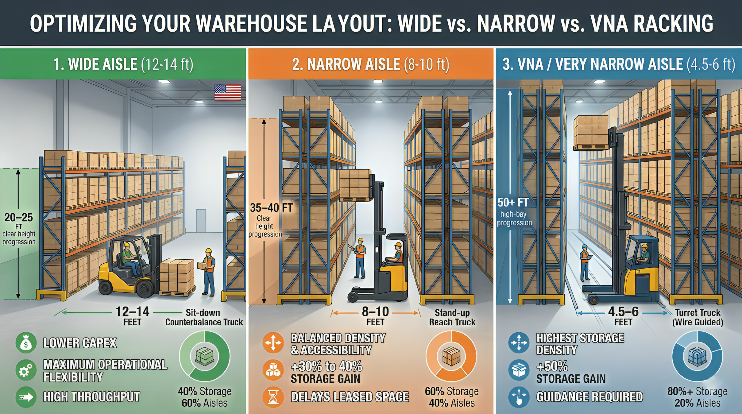Wide vs Narrow vs VNA Racking